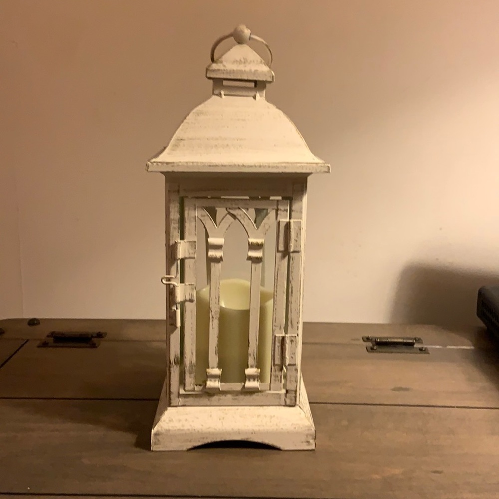 Off-White Lantern with LED Candle